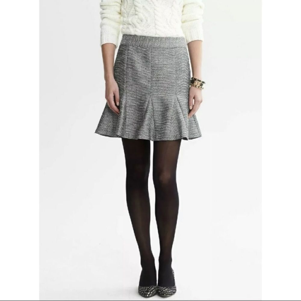 Banana Republic Tweed Metallic Pleated Fit & Flare Mini Skirt Size 14